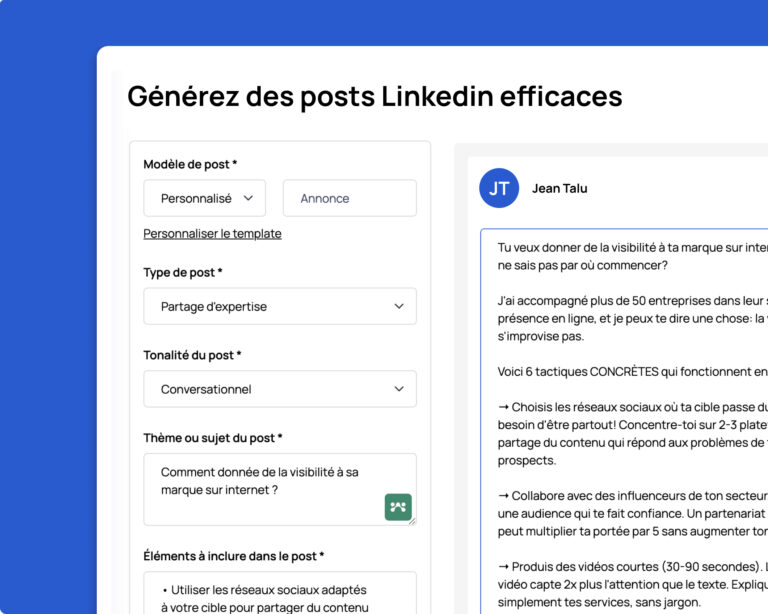Générez des posts Linkedin efficaces - Waibly